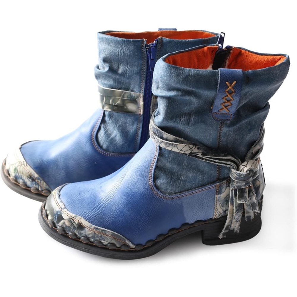 NEW TMA EYES Distressed Tie-Accent Faux Fur Lining Side Zip Women's Snow Boots